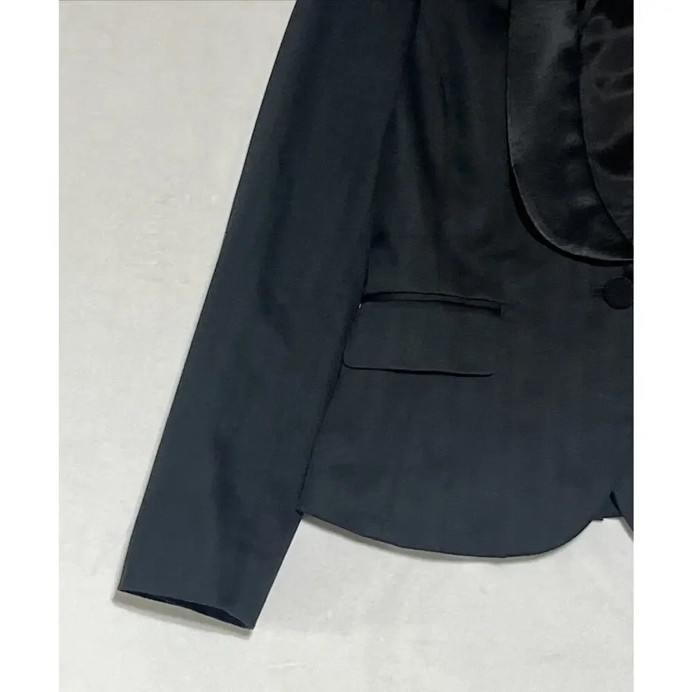 LOFT Tuxedo Blazer Womens 4P Black Scoop Neck Satin Collar One Button Formal - Picture 4 of 11